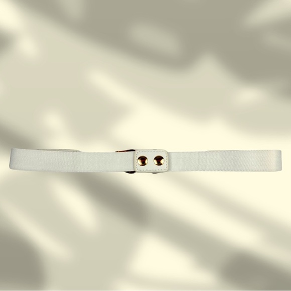 White & Gold Western Double Buckle Stretch Belt - Picture 5 of 5